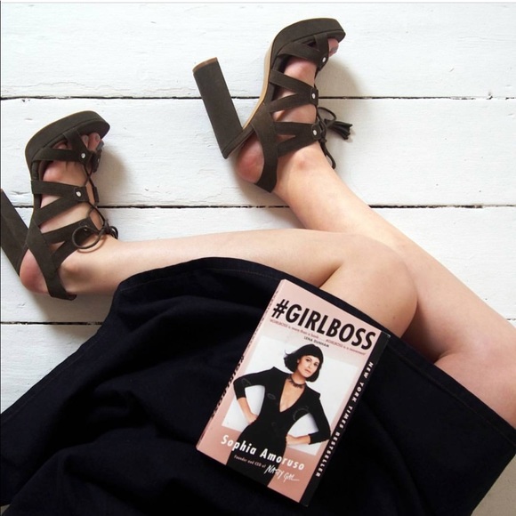 Anthropologie Shoes - Military Green Chunky Heel Platform Ghillie Sandal